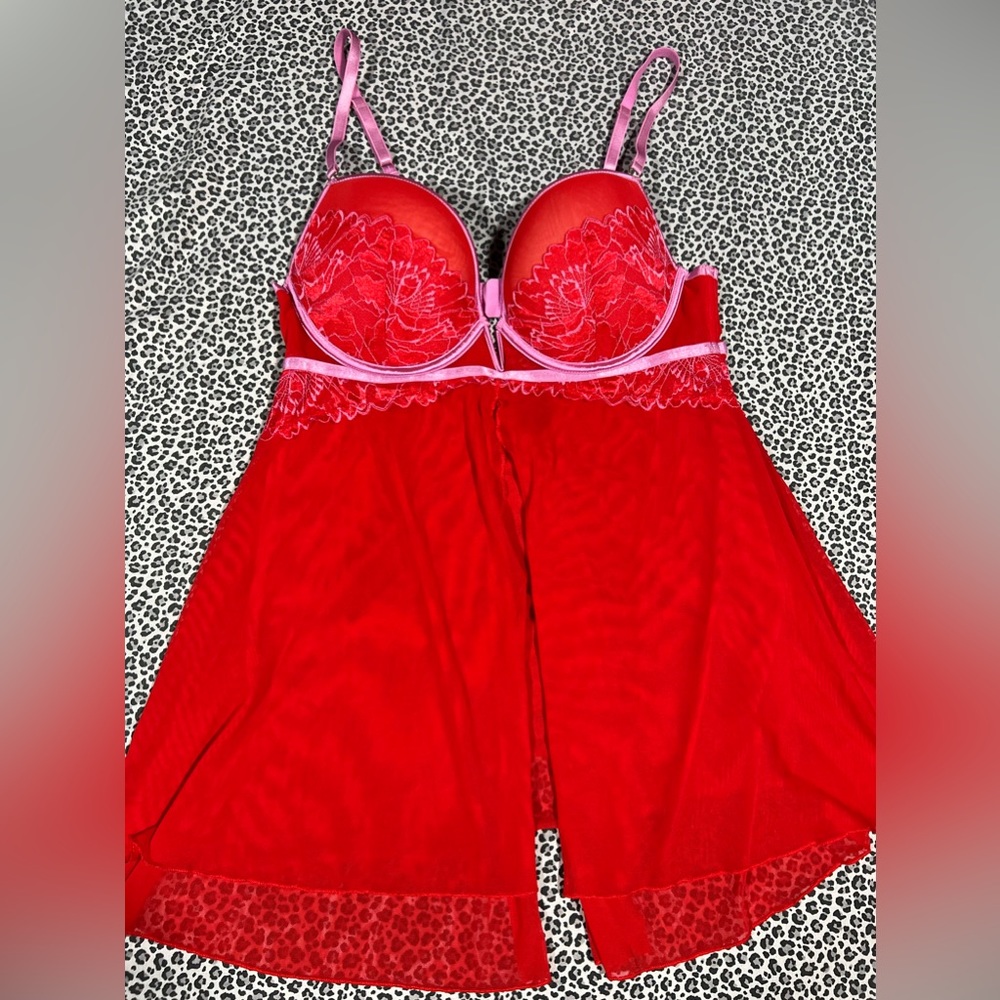 red bra top with purple detailing